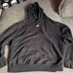 Nike Black Pullover Hoodie with Small Multicolor Swoosh Accents